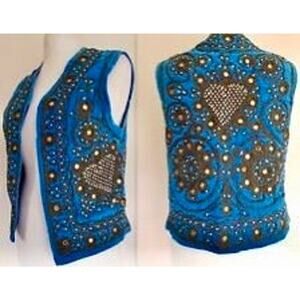 VINTAGE 60’s/70’s QUILTED VELVET VEST BEADED, MIRRORS, PEARLS FESTIVAL